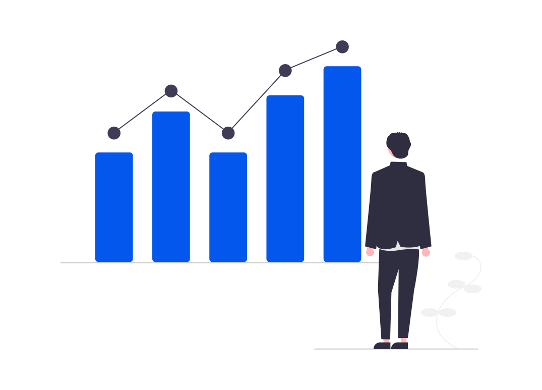 Man looking at histogram chart (drawing)
